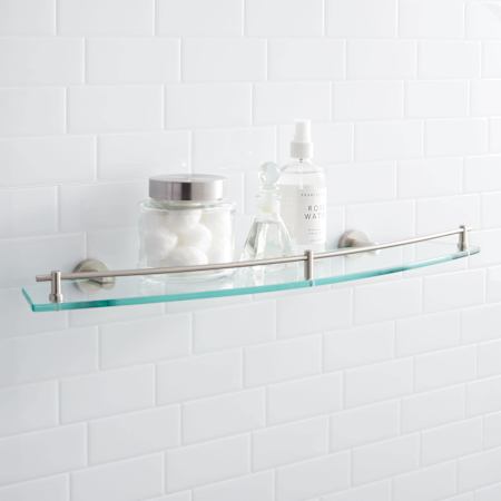 Signature Hardware Ceeley 24" Tempered Glass Bathroom Shelf Brushed Nickel