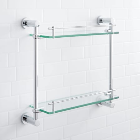 Signature Hardware Ceeley 17" Two-Tier Tempered Glass Bathroom Shelf Chrome