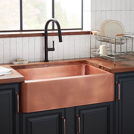 Signature Hardware Raina 33" Farmhouse Single Basin Copper Kitchen Sink Copper