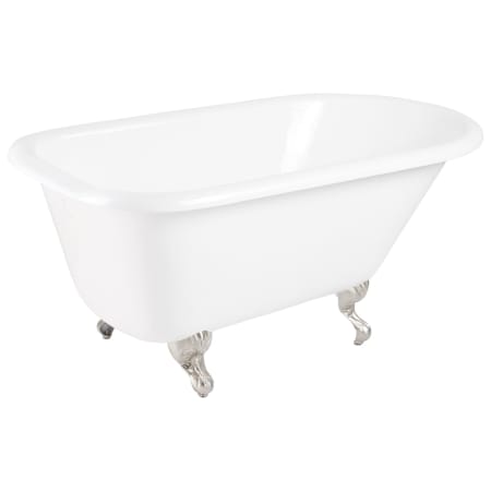 Signature Hardware Miya 66" Cast Iron Soaking Clawfoot Tub with Pre-Drilled Overflow Hole and Tap Deck - Less Drain White / Brushed Nickel Feet