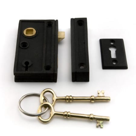 Signature Hardware Screen Door Rim Lock Set with 1-5/16" Backset - Left Hand Black Powder Coat