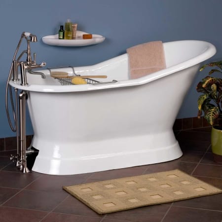 Signature Hardware Socorro 60" Cast Iron Soaking Freestanding Tub with Pre-Drilled Overflow Hole, 7" Rim Holes and Tap Deck - Less Drain White