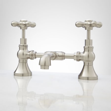 Signature Hardware Monroe 1.2 GPM Bridge, Widespread Bathroom Faucet with Overflow Brushed Nickel