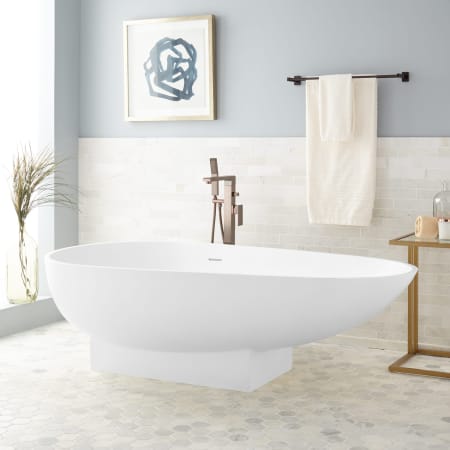 Signature Hardware Quinton 71" Solid Surface Soaking Freestanding Tub with Integrated Drain and Overflow White