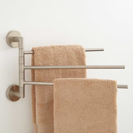Signature Hardware Colvin 12" Three Swing Arm Brass Towel Bar Brushed Nickel