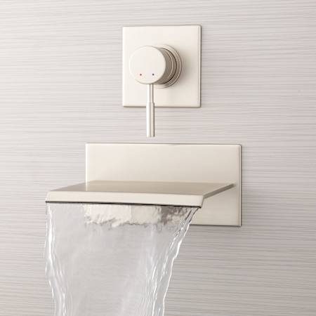 Signature Hardware Lavelle 6-1/2" Waterfall Wall Mounted Tub Filler with Metal Lever Handle - Valve Included Brushed Nickel