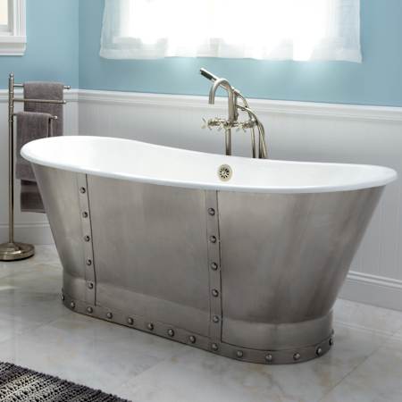Signature Hardware Brayden 68" Cast Iron Soaking Freestanding Tub - Less Drain Stainless Steel