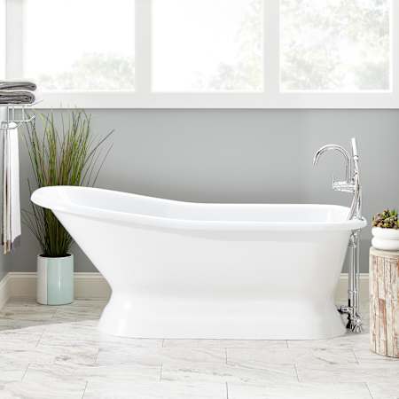 Signature Hardware Jude 66" Cast Iron Soaking Freestanding Tub with Pre-Drilled Overflow Hole and Tap Deck - Less Drain White