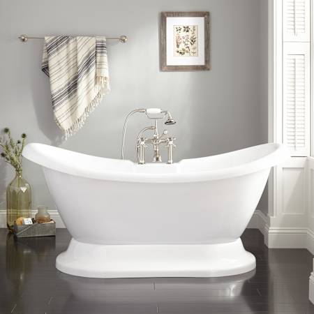 Signature Hardware Rosalind 63" Acrylic Soaking Pedestal Tub with Tap Deck - Less External Drain and Overflow White