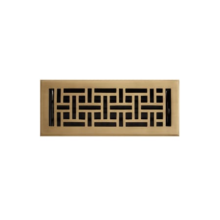 Signature Hardware Wicker Style Brass Floor Register - 4" x 10" (5-1/8" x 11-3/8" Overall) Antique Brass
