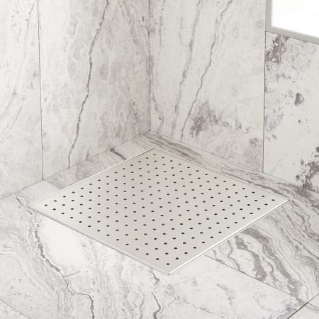 Signature Hardware Werner 12" Square Shower Drain - with Drain Flange Brushed Stainless Steel