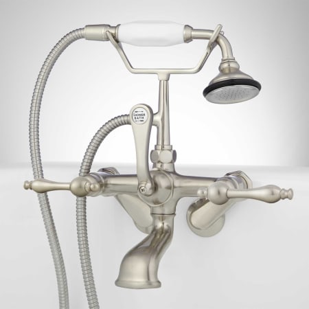 Signature Hardware Tub Wall Mounted Tub Filler Faucet with Lever Handles - Includes Hand Shower, Valve Included Brushed Nickel