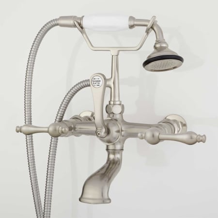 Signature Hardware Wall Mounted Tub Filler Faucet with 2" Wall Couplers and Lever Handles - Includes Hand Shower, Valve Included Brushed Nickel