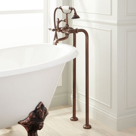 Signature Hardware 31-1/2" Floor Mounted Tub Filler Faucet - Includes Hand Shower, Valve Included Oil Rubbed Bronze