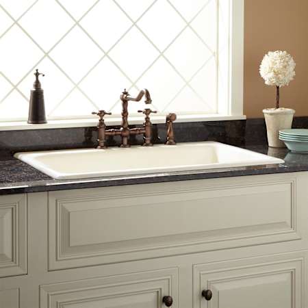 Signature Hardware Frattina 36" Drop In Single Basin Cast Iron Kitchen Sink with 4 Faucet Holes Biscuit