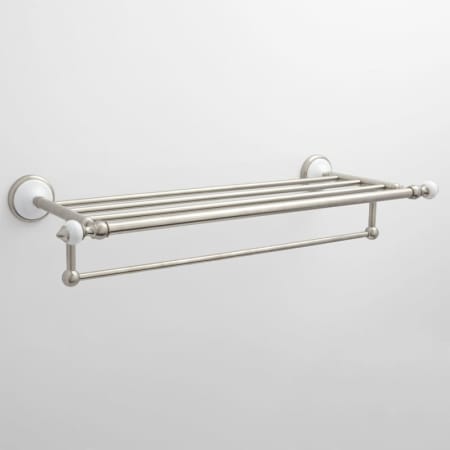 Signature Hardware Adelaide 21-3/8" Solid Brass and Porcelain Towel Rack Brushed Nickel
