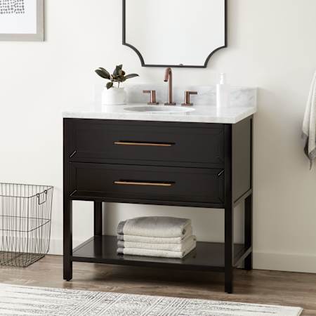Signature Hardware Robertson 36" Freestanding Mahogany Single Basin Vanity Cabinet - Cabinet Only - Less Vanity Top Black