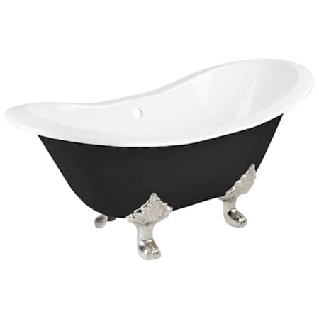 Signature Hardware Arabella 61" Cast Iron Soaking Clawfoot Tub with Overflow and Tap Deck Black / Brushed Nickel