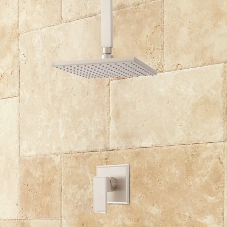 Signature Hardware Ryle Pressure Balanced Shower Only Package with Ceiling Mount Rainfall Shower Head - Rough-In Valve Included Brushed Nickel