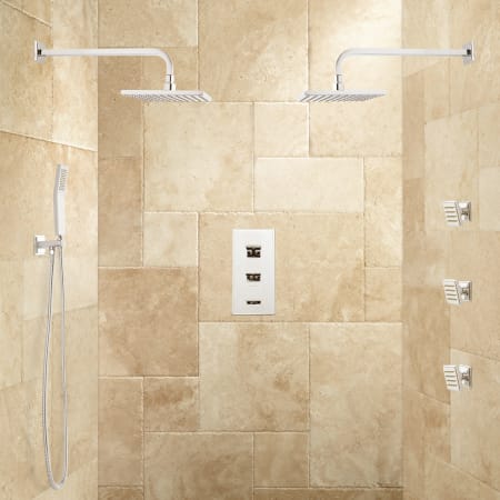 Signature Hardware Ryle Thermostatic Shower System with Dual Rainfall Shower Heads, Hand Shower, and 3 Body Sprays - Rough-In Valve Included Chrome