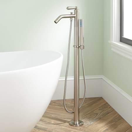 Signature Hardware Napier Floor Mounted Tub Filler- Includes Hand Shower Brushed Nickel
