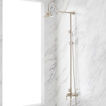 Signature Hardware Alliston Pressure Balanced Exposed Pipe Shower System with Rainfall Shower Head and Hand Shower Brushed Nickel