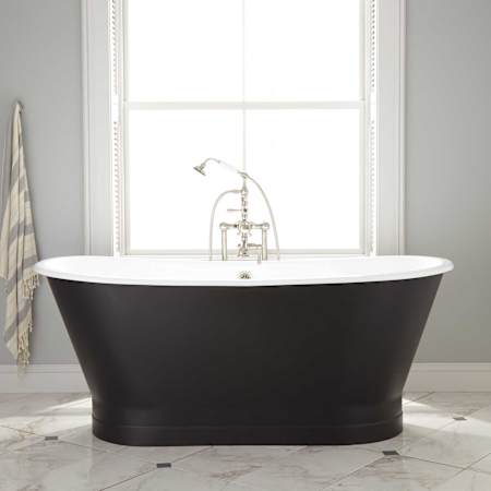 Signature Hardware Kateryn 67" Cast Iron Soaking Pedestal Freestanding Tub in Black with Pre-Drilled Overflow Hole - Less Drain Black