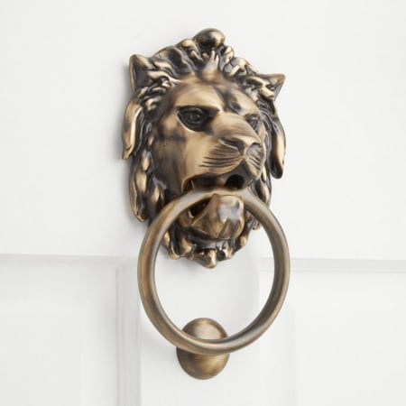 Signature Hardware Large Brass Lion Door Knocker Polished Brass