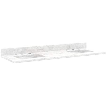 Signature Hardware 61" Marble Double Vanity Top with 8" Faucet Centers, Rectangular Sink and Backsplash Carrara Marble