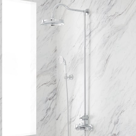 Signature Hardware Cooper Thermostatic Exposed Pipe Shower System with Rainfall Shower Head and Hand Shower- Rough-In Valve Included Chrome