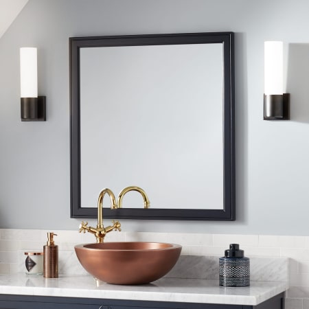 Signature Hardware Robertson 30" W x 32-1/8" H Traditional Rectangular Wood Framed Bathroom Wall Mirror Midnight Navy Blue