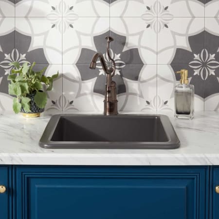 Signature Hardware Derin 18" Fireclay Drop-In / Undermount Prep Sink Dark Gray