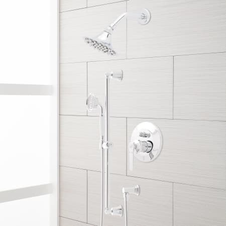 Signature Hardware Cooper Pressure Balanced Shower System with Single Function Shower Head, Hand Shower, Slide Bar, Hose, and Valve Trim - Rough-In Valve Included Chrome