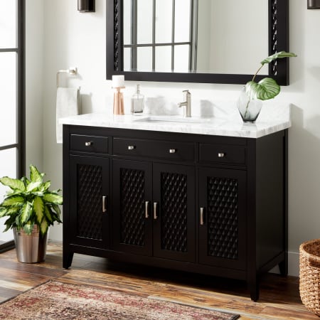 Signature Hardware Thorton 48" Single Vanity Set with Wood Cabinet, Marble Vanity Top, and Rectangular Undermount Sink - 8" Faucet Holes Black