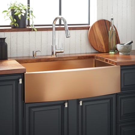 Signature Hardware Atlas 30" Farmhouse Single Basin Stainless Steel Kitchen Sink with Curved Apron Bronze