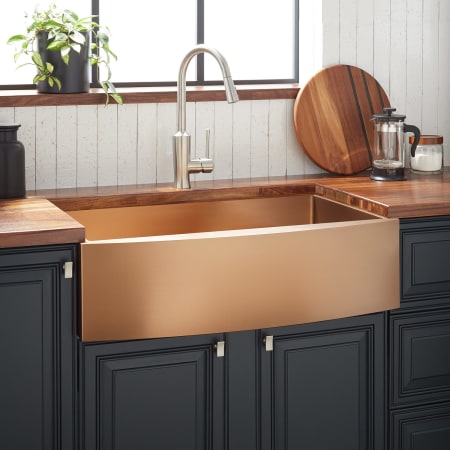 Signature Hardware Atlas 36" Farmhouse Single Basin Stainless Steel Kitchen Sink with Curved Apron Bronze