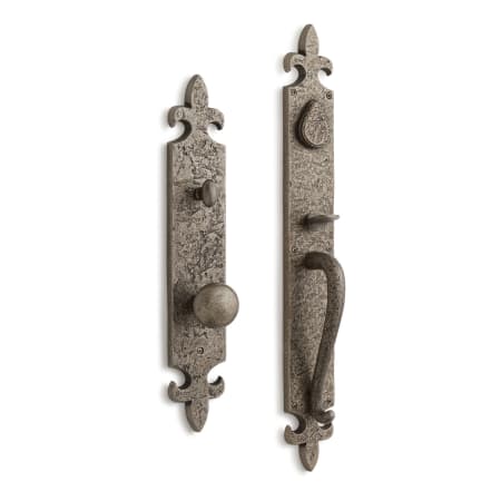 Signature Hardware Cousteau Solid Bronze Full Plate Keyed Entry Single Cylinder Door Handleset with Interior Knob and 2-3/4" Backset Antique Pewter