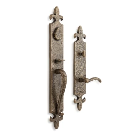 Signature Hardware Cousteau Left Handed Solid Brass Full Plate Keyed Entry Single Cylinder Door Handleset with Interior Lever and 2-3/4" Backset Antique Brass