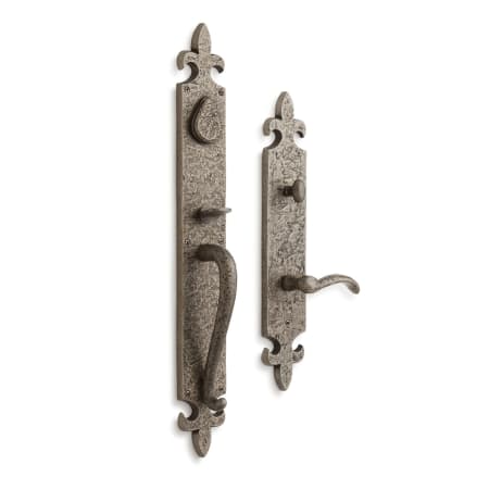 Signature Hardware Cousteau Left Handed Solid Bronze Full Plate Keyed Entry Single Cylinder Door Handleset with Interior Lever and 2-3/4" Backset Antique Pewter