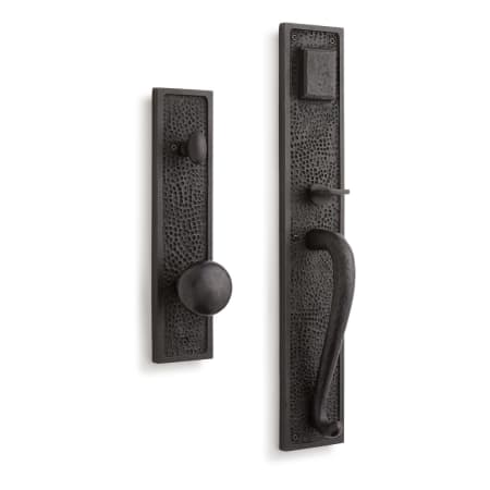 Signature Hardware Traeger Solid Bronze Hammered Style Full Plate Keyed Entry Single Cylinder Door Handleset with Interior Knob and 2-3/4" Backset Dark Bronze
