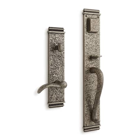 Signature Hardware Griggs Right Handed Solid Bronze Full Plate Keyed Entry Single Cylinder Door Handleset with Interior Lever and 2-3/4" Backset Antique Pewter
