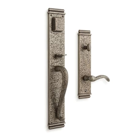 Signature Hardware Griggs Left Handed Solid Bronze Full Plate Keyed Entry Single Cylinder Door Handleset with Interior Lever and 2-3/8" Backset Antique Pewter