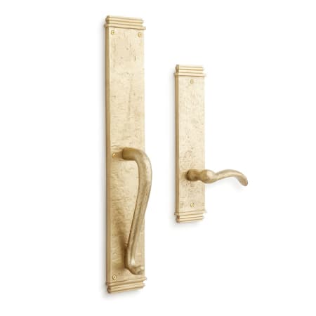 Signature Hardware Griggs Left Handed Solid Brass Full Plate Dummy Door Handleset with Interior Lever Satin Brass