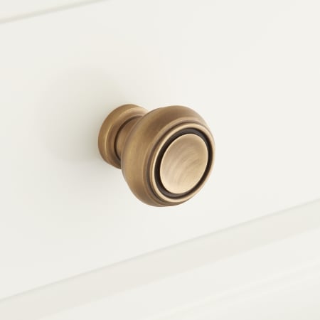 Signature Hardware Cipullo 1-1/4 Inch Diameter Mushroom Cabinet Knob Antique Brass