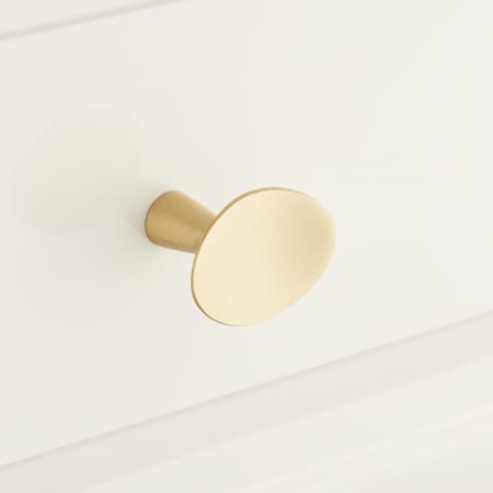 Signature Hardware Ruedo 1-3/8 Inch Long Oval Cabinet Knob Brushed Brass