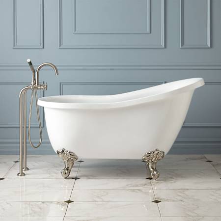 Signature Hardware ULTRA 67" Acrylic Soaking Clawfoot Tub with Pre-Drilled Overflow Hole White / Brushed Nickel Feet