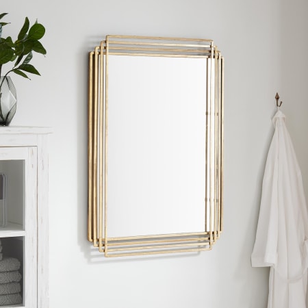 Signature Hardware Sethfield 29" W x 39-3/4" H Geometrics Rectangular Framed Bathroom Wall Mirror Gold Leaf