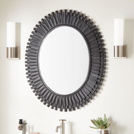 Signature Hardware Rubidoux 30" W x 35" H Geometrics Oval Framed Bathroom Wall Mirror Textured Black