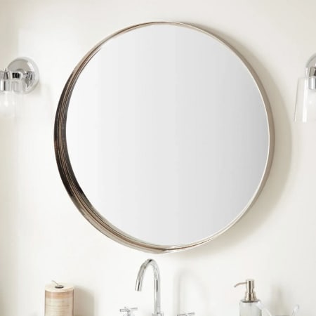 Signature Hardware Palora 30-1/8" Diameter Geometrics Circular Steel Framed Bathroom Wall Mirror Brushed Nickel