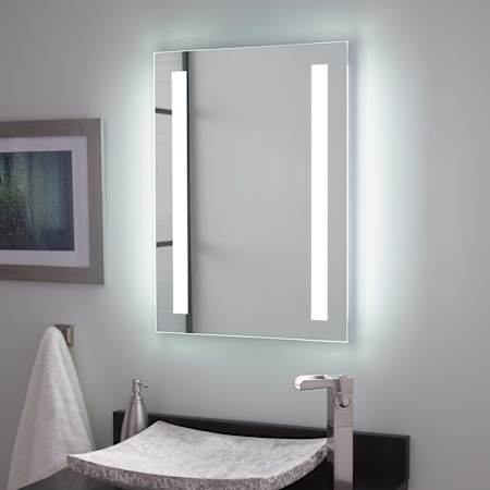 Signature Hardware Curie 20" W x 27-1/2" H Modern Rectangular Aluminum Frameless Bathroom Wall Mirror with LED Lighting Motion Sensor